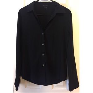 Theory black silk button down shirt